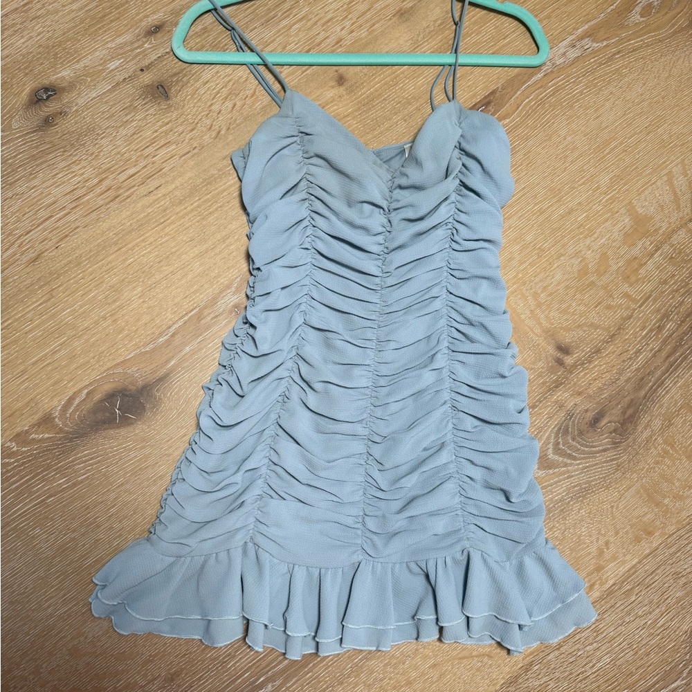 Lucy in the Sky Light Blue Ruched Mini Dress